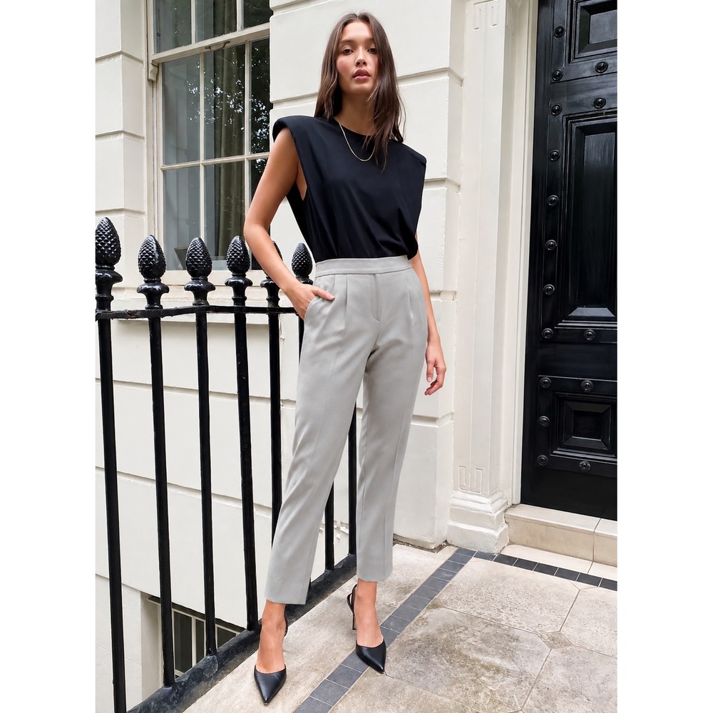 Babaton Aritzia Conan Pleated Tapered Dress Pants Light Grey Size 8